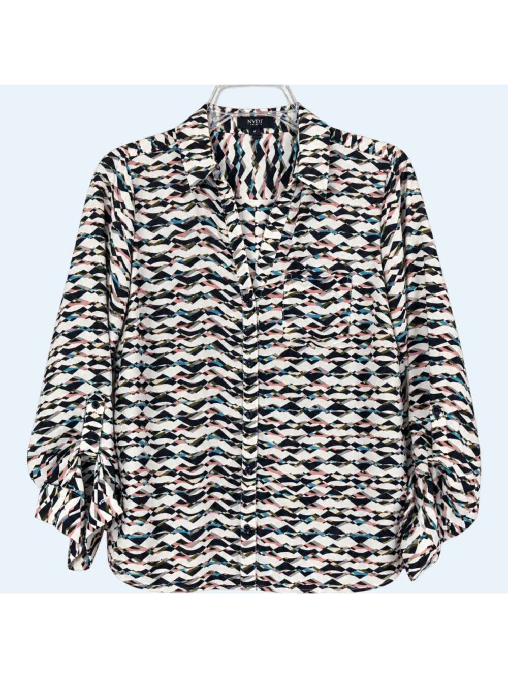The Limited Ashton Blouse Womens S Colorblock Button Down White Black Roll Tab